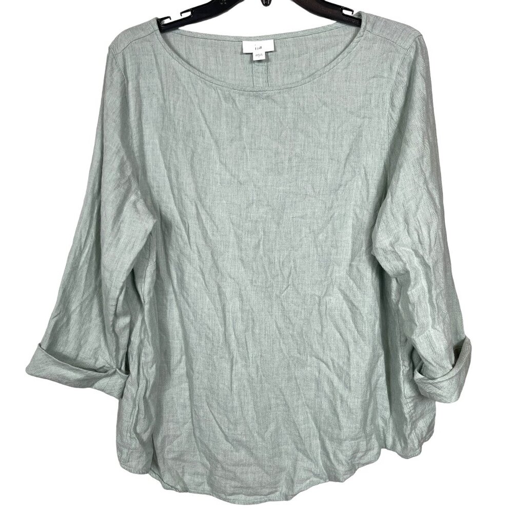 J. Jill Top Blouse Large Mint Gray Pullover Knit Lightweight Business Casual